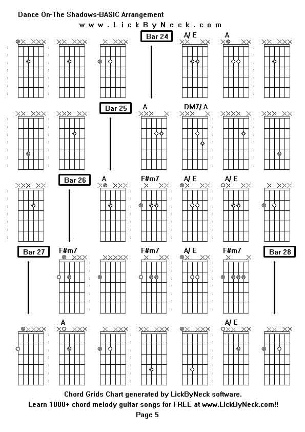 Chord Grids Chart of chord melody fingerstyle guitar song-Dance On-The Shadows-BASIC Arrangement,generated by LickByNeck software.